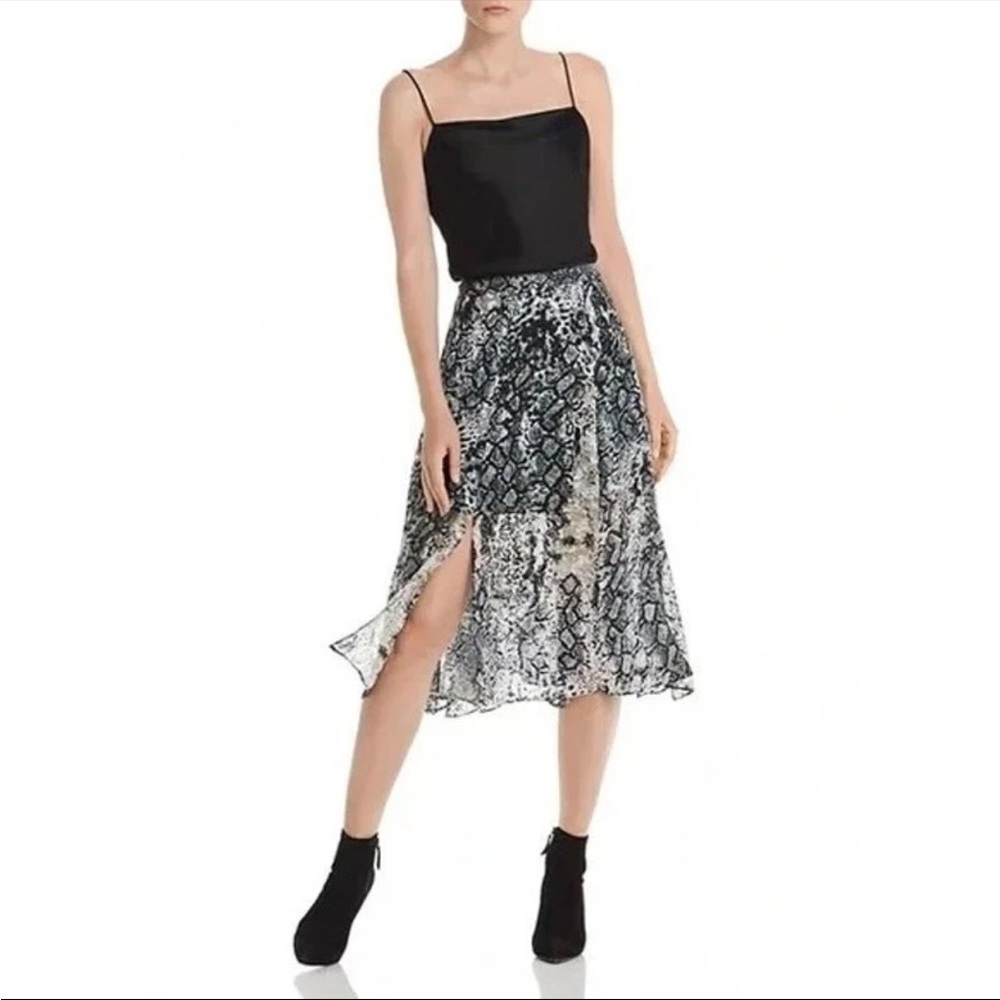 Alice + Olivia Athena Reptile Print Silk Burnout Midi Slit Skirt